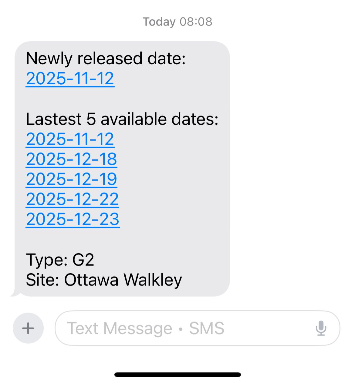 SMS notification example
